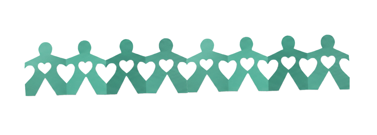 Personen als Scherenschnitt Papier-Girlande in türkis